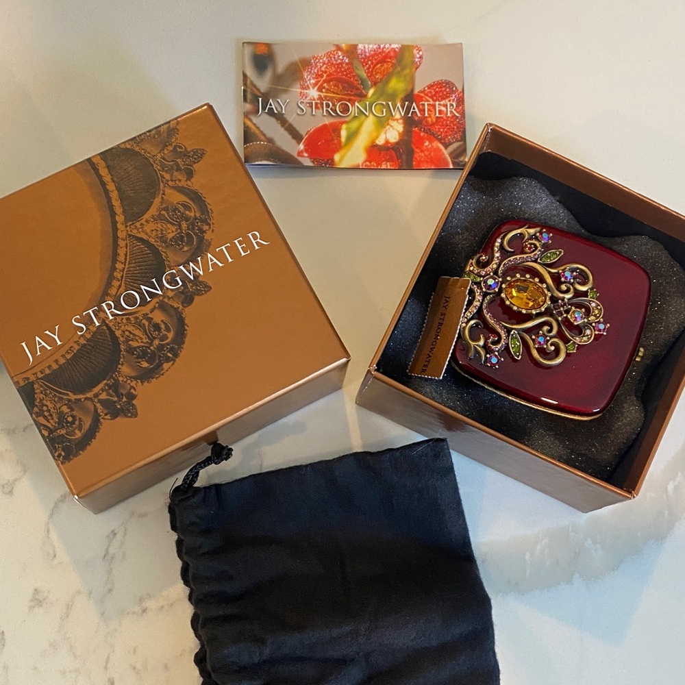 Jay Strongwater Burgundy Jeweled Trinket Compact - Picture 6 of 8